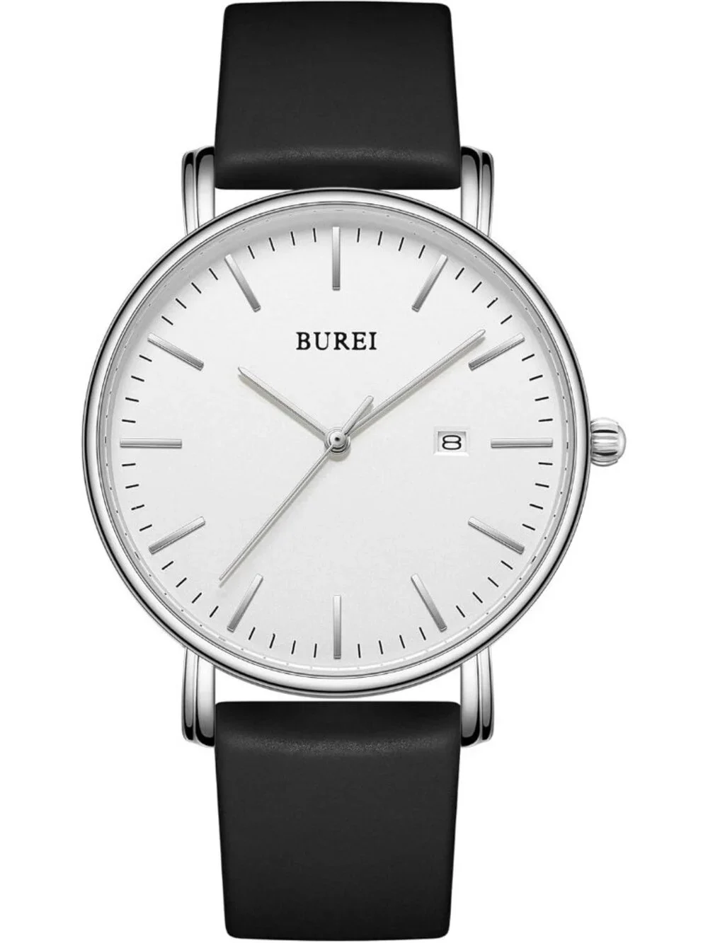 Mens Silver And Black Band Strap Minimalist Analog Quartz Waterproof Wrist Watch